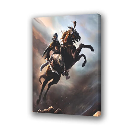 at şahlanan savaşçı baskılı kanvas duvar tablosu