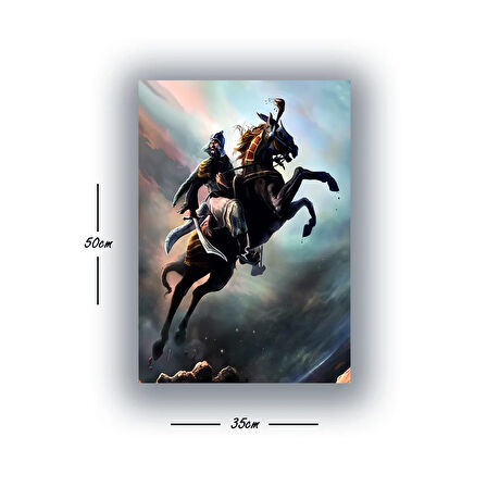 at şahlanan savaşçı baskılı kanvas duvar tablosu