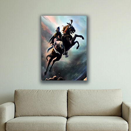 at şahlanan savaşçı baskılı kanvas duvar tablosu