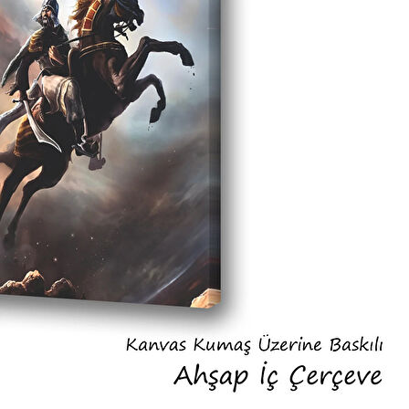 at şahlanan savaşçı baskılı kanvas duvar tablosu