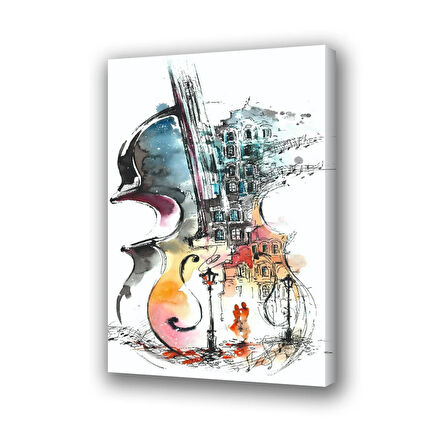 gitar sulu boya görünümlü baskılı kanvas duvar tablosu