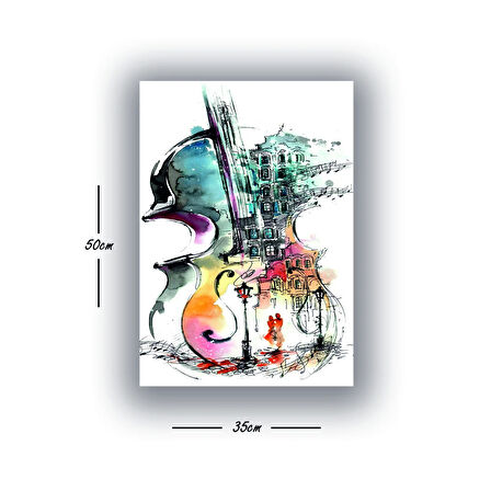 gitar sulu boya görünümlü baskılı kanvas duvar tablosu