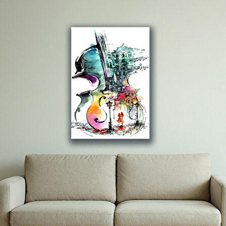 gitar sulu boya görünümlü baskılı kanvas duvar tablosu