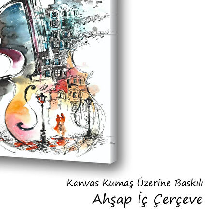 gitar sulu boya görünümlü baskılı kanvas duvar tablosu