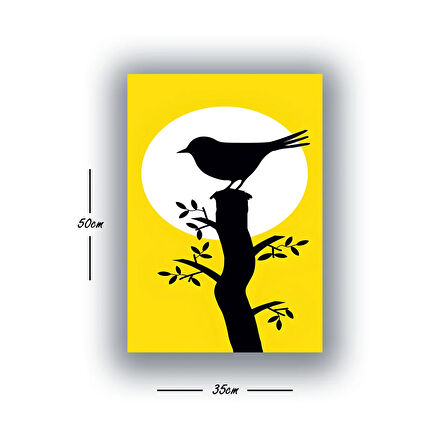 dal yaprak kuş silüet baskılı kanvas duvar tablosu