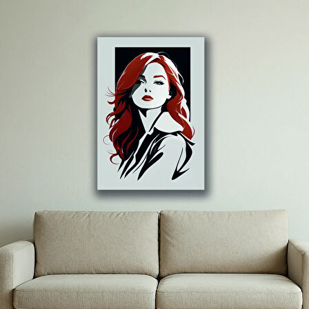 kırmızı saçlı kadın kuaför makyaj baskılı kanvas duvar tablosu