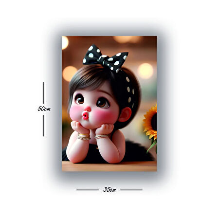 sevimli kız çocuk baskılı kanvas duvar tablosu