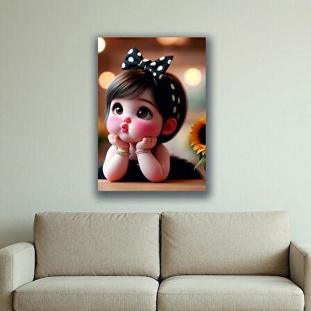 sevimli kız çocuk baskılı kanvas duvar tablosu