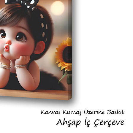 sevimli kız çocuk baskılı kanvas duvar tablosu