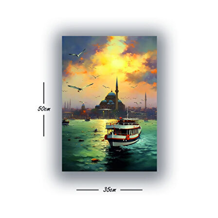 tekne boğaz manzarası martılar camiler baskılı kanvas duvar tablosu