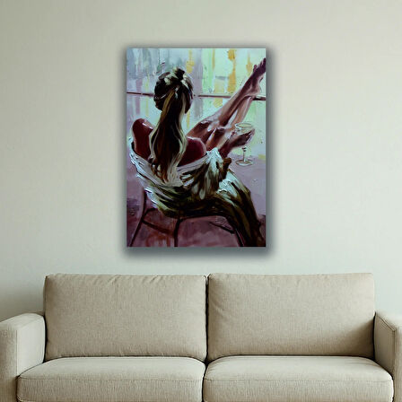 kadın kadeh uzun saçlar baskılı kanvas duvar tablosu