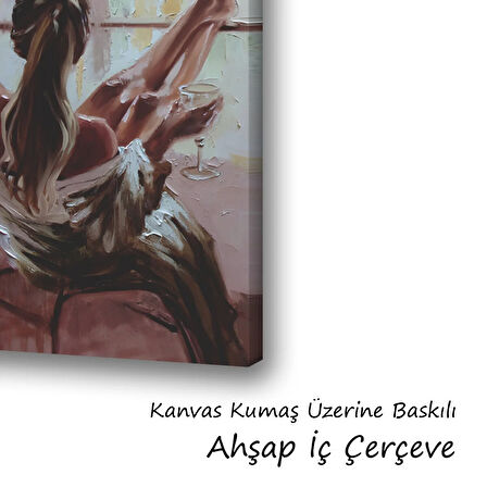 kadın kadeh uzun saçlar baskılı kanvas duvar tablosu