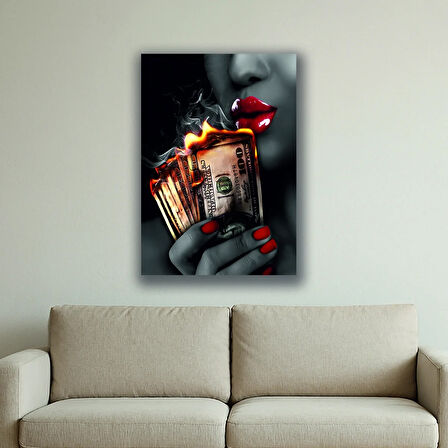 kadın kırmızı dudak baskılı kanvas duvar tablosu