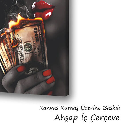 kadın kırmızı dudak baskılı kanvas duvar tablosu