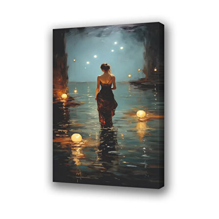 kadın romantik deniz ışıklar baskılı kanvas duvar tablosu