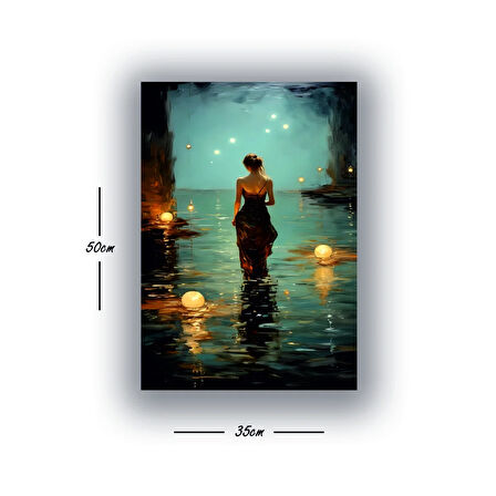 kadın romantik deniz ışıklar baskılı kanvas duvar tablosu