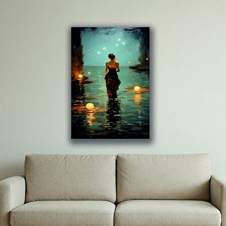 kadın romantik deniz ışıklar baskılı kanvas duvar tablosu