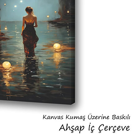 kadın romantik deniz ışıklar baskılı kanvas duvar tablosu