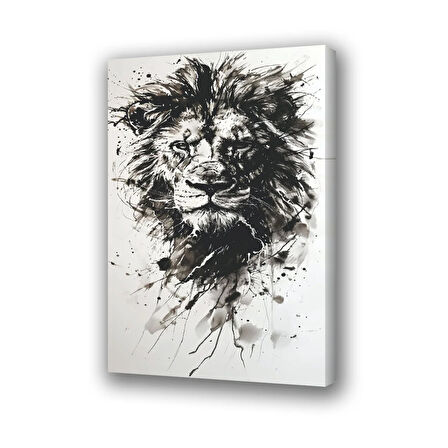 aslan siyah boyama baskılı kanvas duvar tablosu