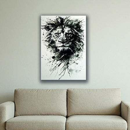 aslan siyah boyama baskılı kanvas duvar tablosu