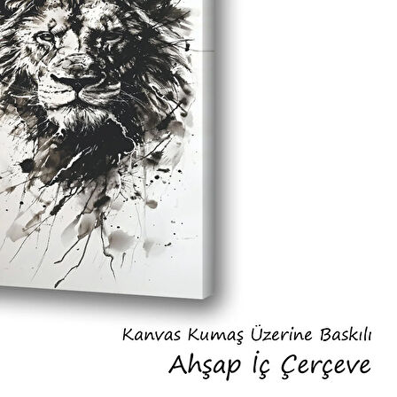 aslan siyah boyama baskılı kanvas duvar tablosu
