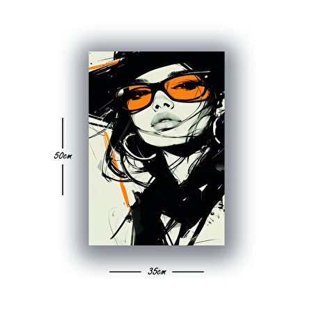 kadın portre gözlüklü baskılı kanvas duvar tablosu