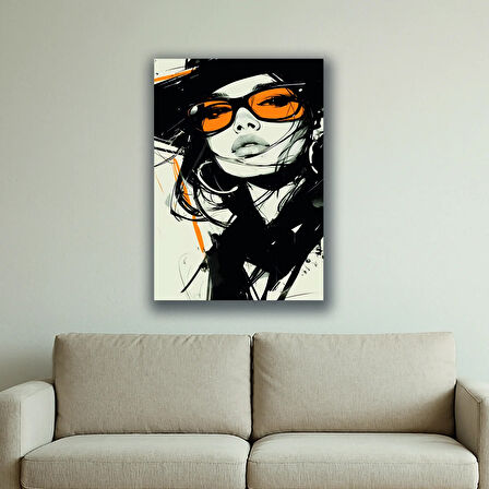 kadın portre gözlüklü baskılı kanvas duvar tablosu