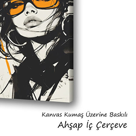 kadın portre gözlüklü baskılı kanvas duvar tablosu