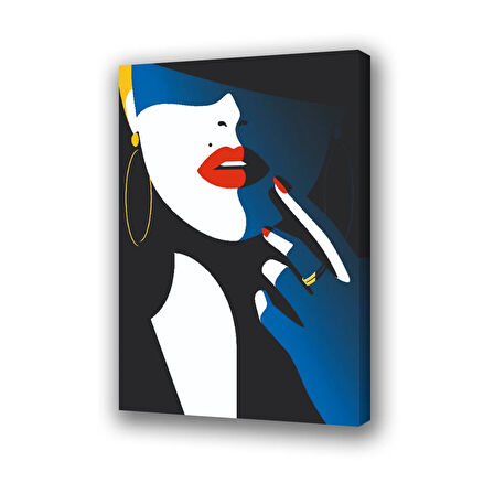 kadın renkli portre küpe baskılı kanvas duvar tablosu