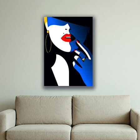 kadın renkli portre küpe baskılı kanvas duvar tablosu