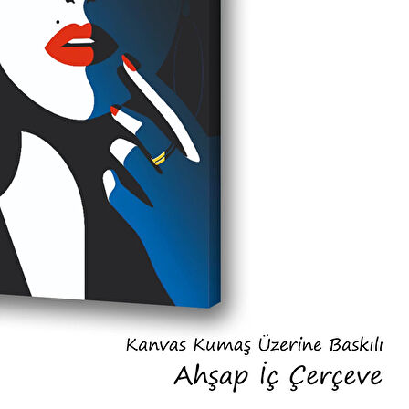 kadın renkli portre küpe baskılı kanvas duvar tablosu