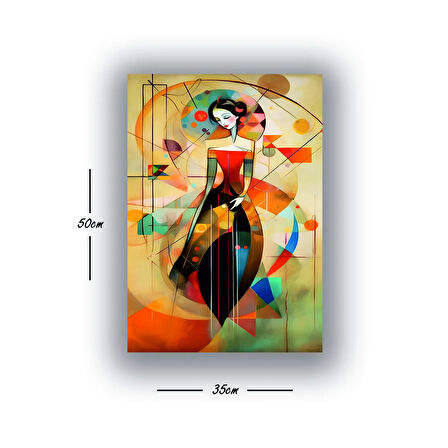 kadın geometri baskılı kanvas duvar tablosu