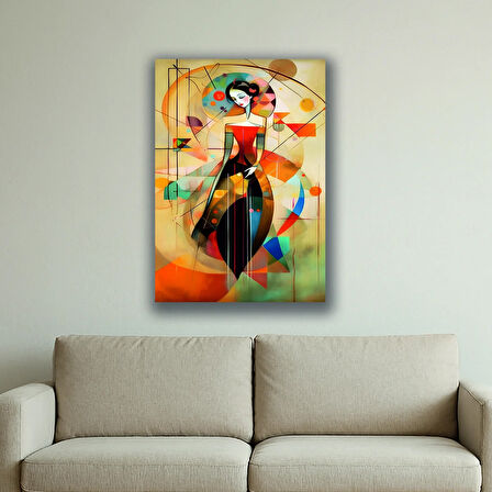 kadın geometri baskılı kanvas duvar tablosu