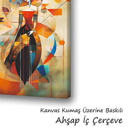 kadın geometri baskılı kanvas duvar tablosu