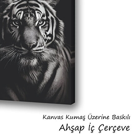 aslan siyah renksiz baskılı kanvas duvar tablosu