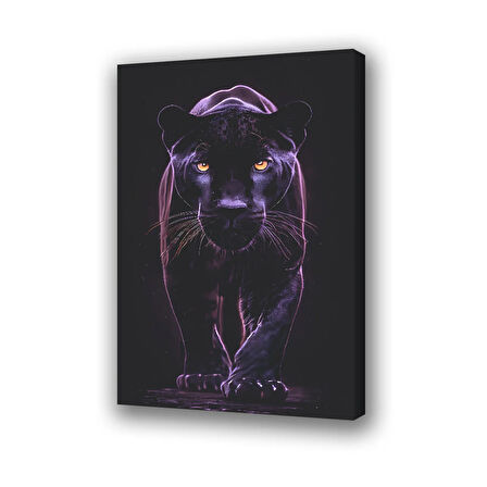 siyah kaplan siyah neon efekt baskılı kanvas duvar tablosu