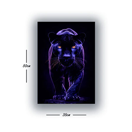 siyah kaplan siyah neon efekt baskılı kanvas duvar tablosu