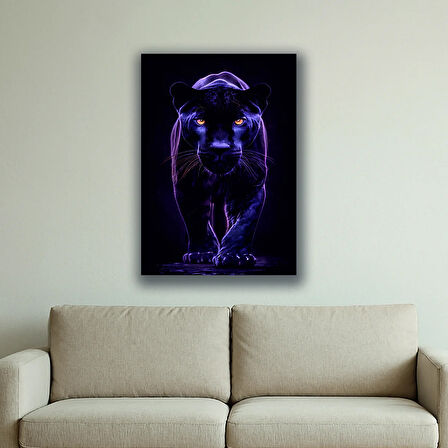 siyah kaplan siyah neon efekt baskılı kanvas duvar tablosu