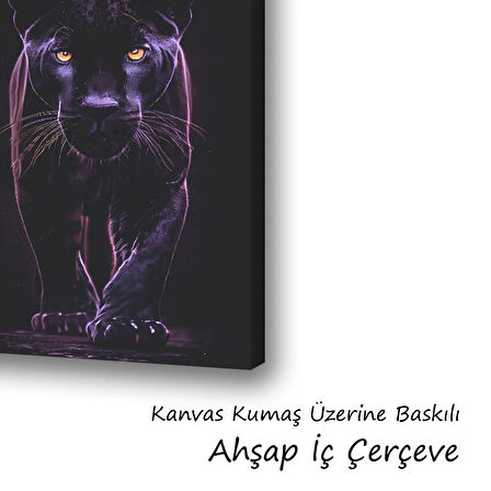 siyah kaplan siyah neon efekt baskılı kanvas duvar tablosu