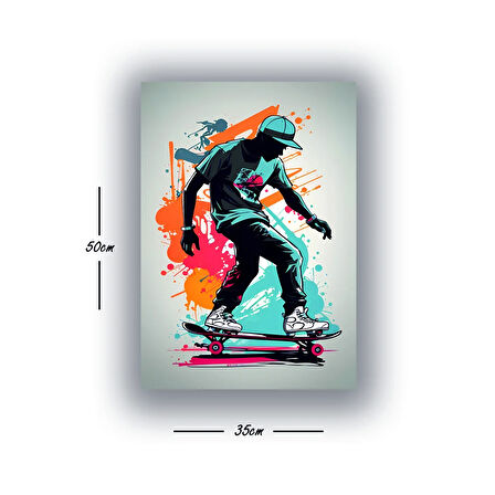 kaykay genç çocuk baskılı kanvas duvar tablosu