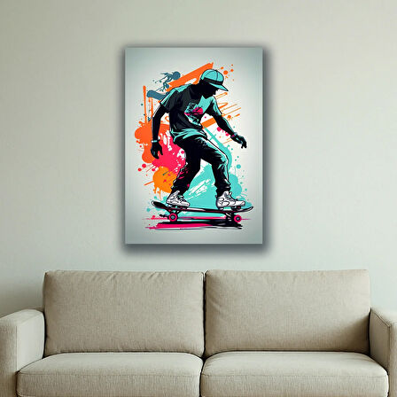 kaykay genç çocuk baskılı kanvas duvar tablosu