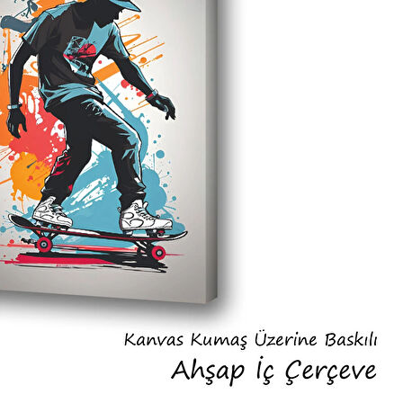 kaykay genç çocuk baskılı kanvas duvar tablosu