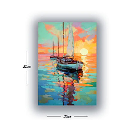 gün batımı tekne deniz baskılı kanvas duvar tablosu