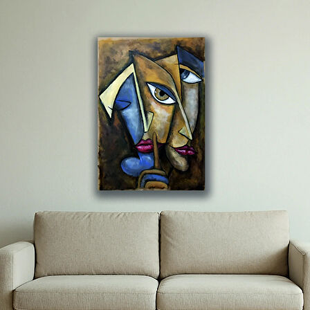 3 surat kadın baskılı kanvas duvar tablosu