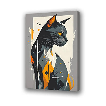 siyah kara kedi baskılı kanvas duvar tablosu