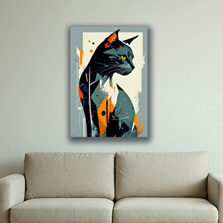 siyah kara kedi baskılı kanvas duvar tablosu