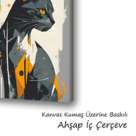 siyah kara kedi baskılı kanvas duvar tablosu