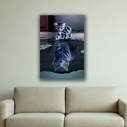 kedi kaplan yavru anne baskılı kanvas duvar tablosu