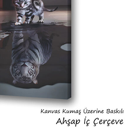 kedi kaplan yavru anne baskılı kanvas duvar tablosu