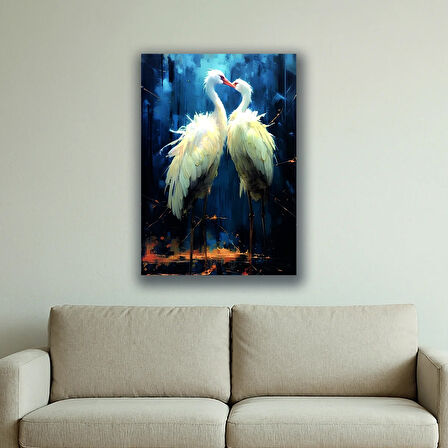 beyaz eş kuğu baskılı kanvas duvar tablosu